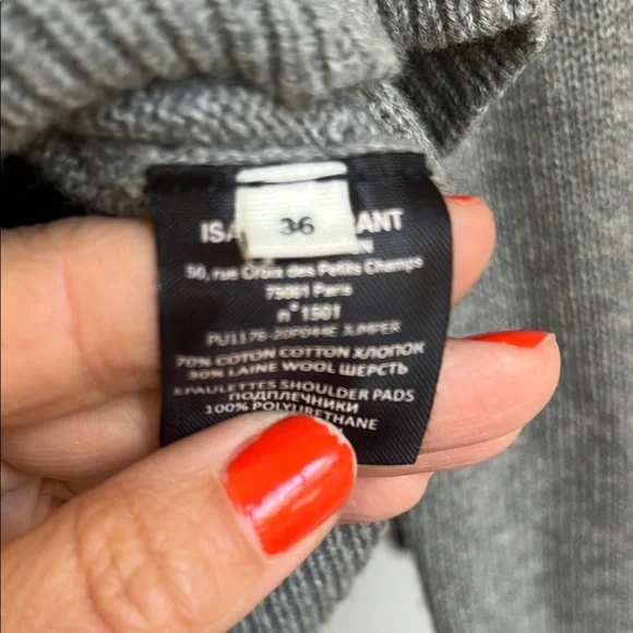 Isabel Marant Gray Crew Neck Sweater with Puff Shoulders - Picture 5 of 12